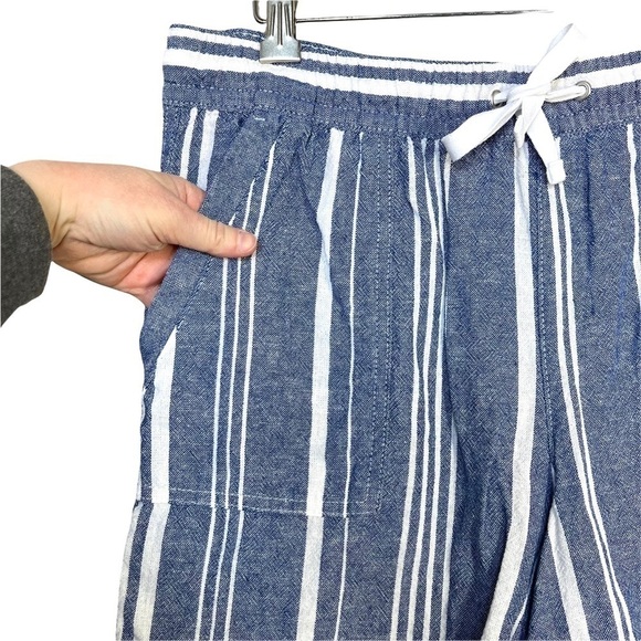 Nautica Soft Linen Pull On With Pockets Light Blue White Stripe Short Size Large - Picture 5 of 17